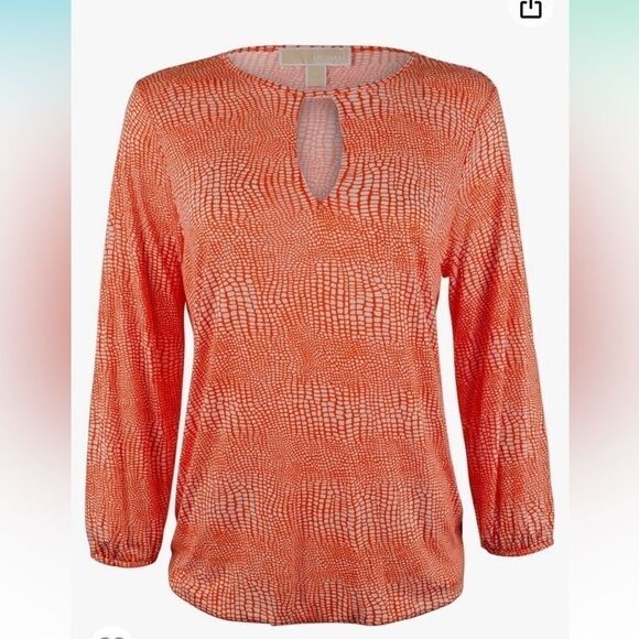 Michael Kors Peasant Top Keyhole Neck in Mandarin and White Size XS NWT - Picture 1 of 8